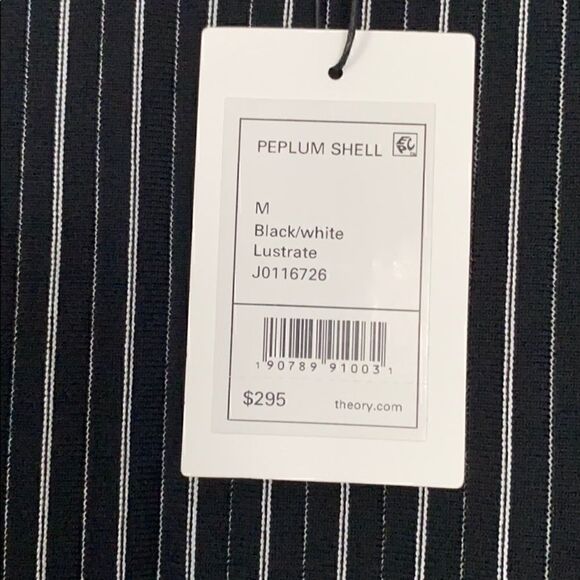 THEORY peplum shell black stripe lustrate new sz M - Picture 3 of 14